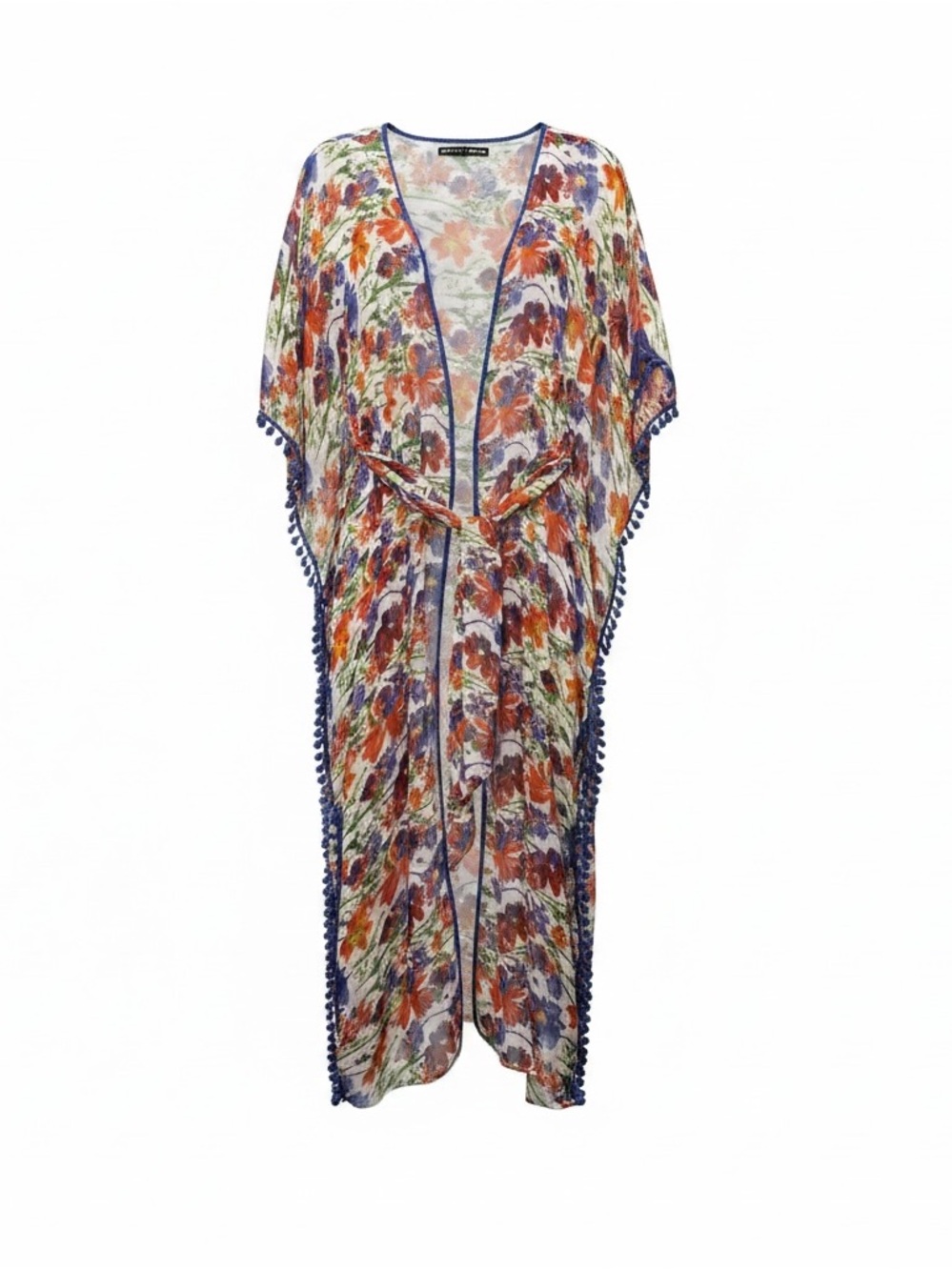 Floral Pom-Pom Trim Caftan Dress in Multicolor America and Beyond